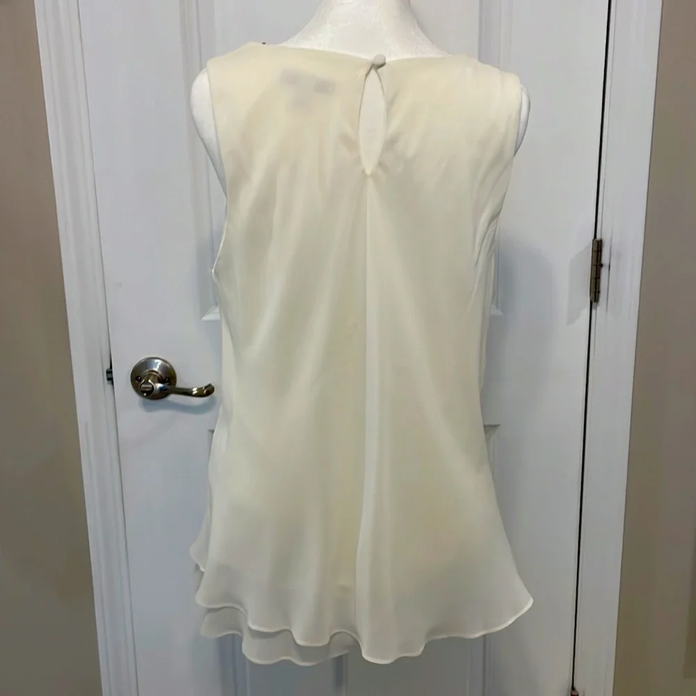 Cream sleeveless dress blouse w/detachable necklace.  Size L, never worn. - Picture 4 of 5